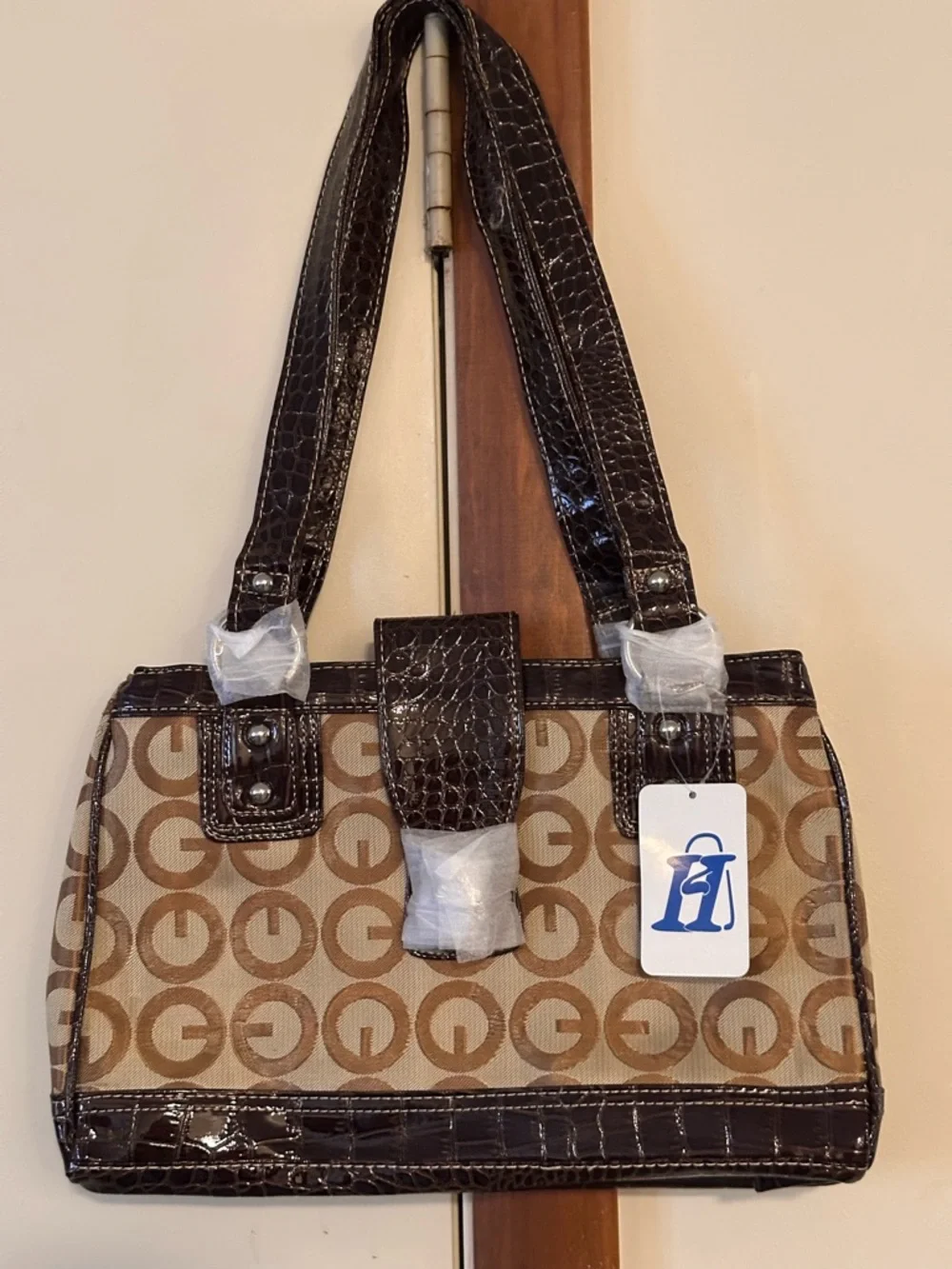 Classic Tan Monogram Tote Bag with Dark Brown Trim - Picture 5 of 5